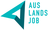 Das Logo zeigt einen stilisierten Pfeil in zwei Farben, begleitet von dem Schriftzug "AUSLANDSJOB". Der Pfeil symbolisiert Richtung und Bewegung, während der Schriftzug auf internationale Jobmöglichkeiten hinweist.